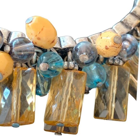 Beaded bracelet with faceted rectangular gold glass , blue and cream beads O/S - Picture 6 of 7